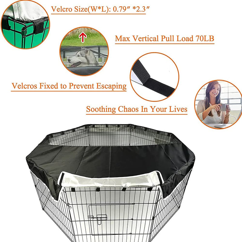 PJYuCien Dog Playpen Mesh Top Cover, Fits 24 Inch 8 Panels Regular Octagon Metal Exercise Pet Pen, Adhesive Tape Connections, Black (Note: Cover Only, Fence Not Included) Only Top Cover, Adhesive Tape Connections Connections - PawsPlanet Australia