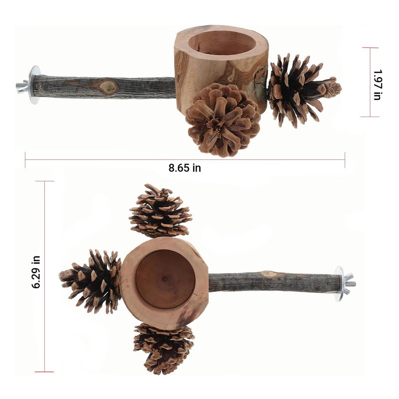 Bird Perch with Feeder for Cage & Chew Toys Pinecones - Bird Cage Accessories 100% Natural & Durable for Cockatiel, Conure, Budgie, Lovebird, Parakeet - Parrot Food Treats Bowl for Foraging 1 pack perch bowl