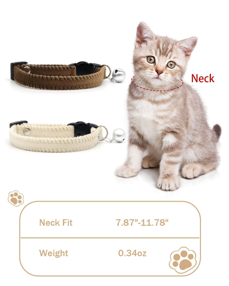 Furry Breakaway Cat Collar with Bell, Adjustable 7.87"-11.78" Kitten Collar, Suitable for All Types of Cats and Small Dogs (M, Brown) M - PawsPlanet Australia