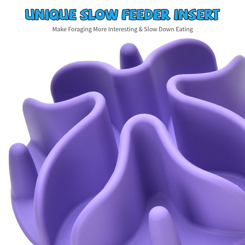 Slow Feeder Dog Bowls Insert, Silicone Dog Slow Feeder Bowl with Strong Suction Cups Perfect for Stainless Steel Glass Ceramic Dog Bowls (Purple, Large Size) Large(5.5in) Purple - PawsPlanet Australia
