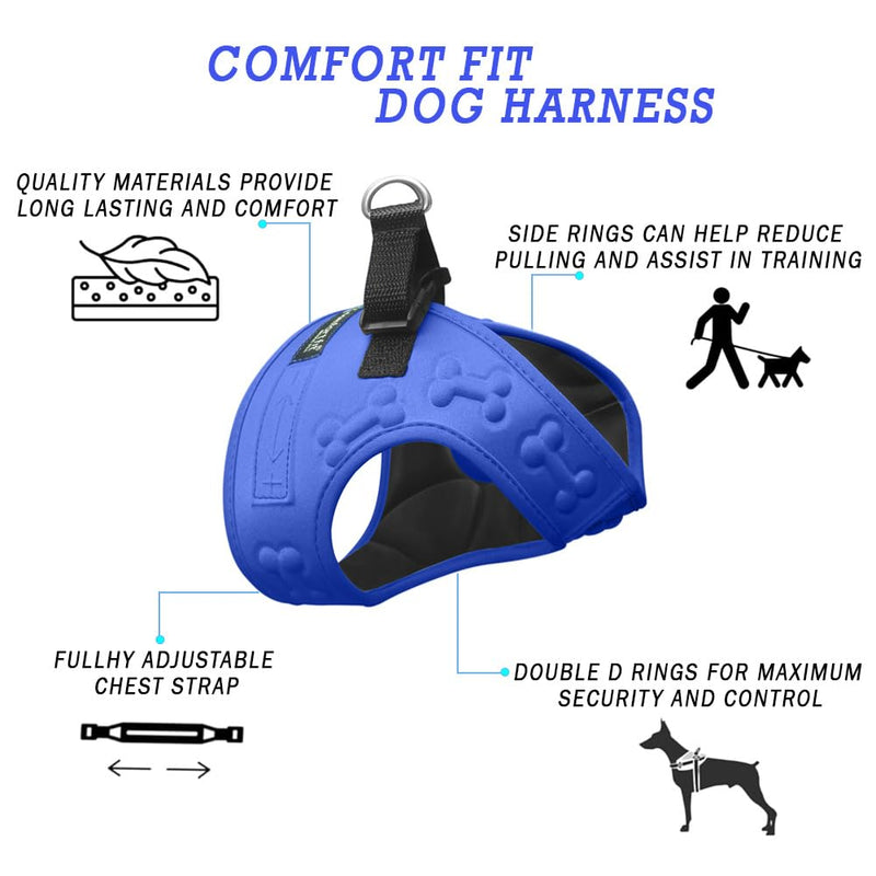 Comfort Fit Step in Dog Vest Harness Easy to Put on Take Off Adjustable Soft Padded Puppy Harness Vest for Small and Medium Dogs (Small, Blue) S (Chest 13"-17")