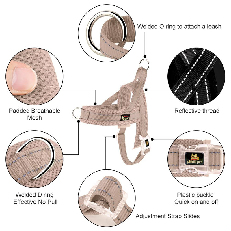 Plutus Pet No Pull Dog Harness with Breathable Mesh Padded, Adjustable Reflective Escape Proof Dog Harness, Quick Fit Dog Vest Harness for Small Medium Large Dogs(M, Beige) M: chest 19.7"-25.2" - PawsPlanet Australia
