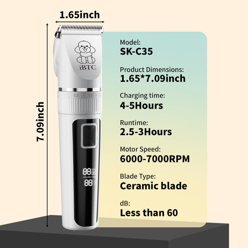 iBTC Dog Clippers for Grooming, Low Noise, Electric Quiet, Adjustable Clipper Comb, Rechargeable Cordless Dog Hair Clippers for Dogs Cats Pets, Green - PawsPlanet Australia