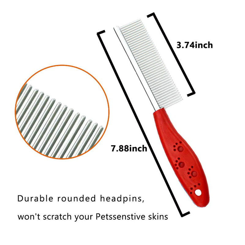 Pet Comb for Dogs & Cats,Small Dog & Cat Grooming Comb 2 Combs,Pet Stainless Steel Teeth Dogs Comb for Removing Matted Fur, Knots & Tangles,Shedding Comb,Red - PawsPlanet Australia
