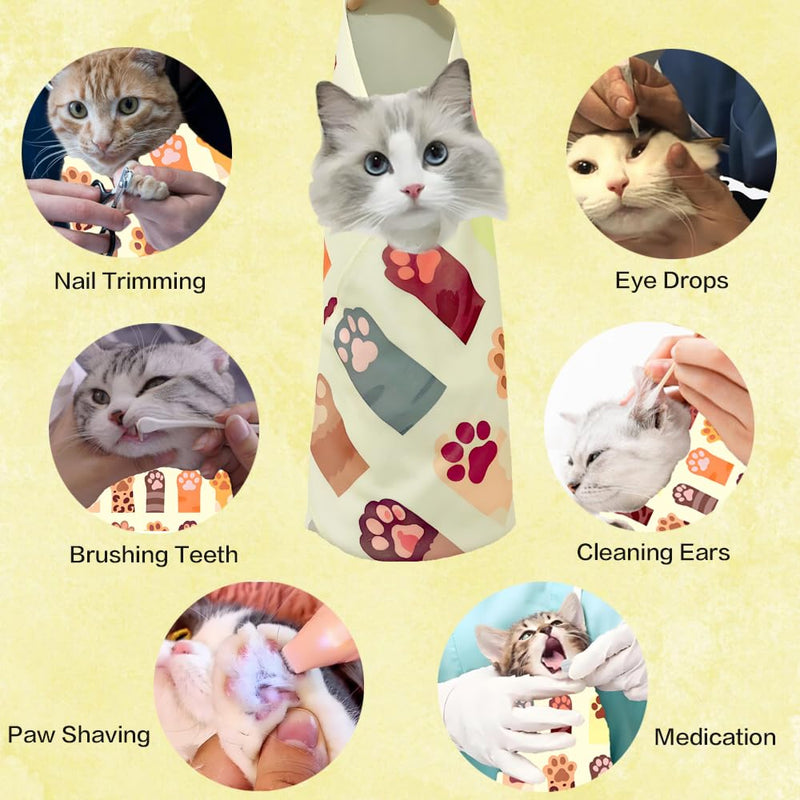 Cat Wrap for Cutting Nails, Self-Adhesive Cat Wrap, Cat Restraint for Nail Clipping, Anti-Scratch Cat Grooming Wrap for Medicine, Nail Clipping, Teeth Brushing, Ear Cleaning XL Pattern 2