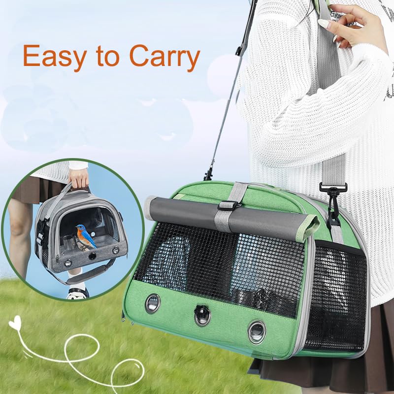 Bird Travel Carrier, Portable Small Bird Parrot Parakeet Carrier with Standing Perch and Tray, Side Access Window Collapsible Bird Carry Transport Bag for Vet Visit(Green) - PawsPlanet Australia