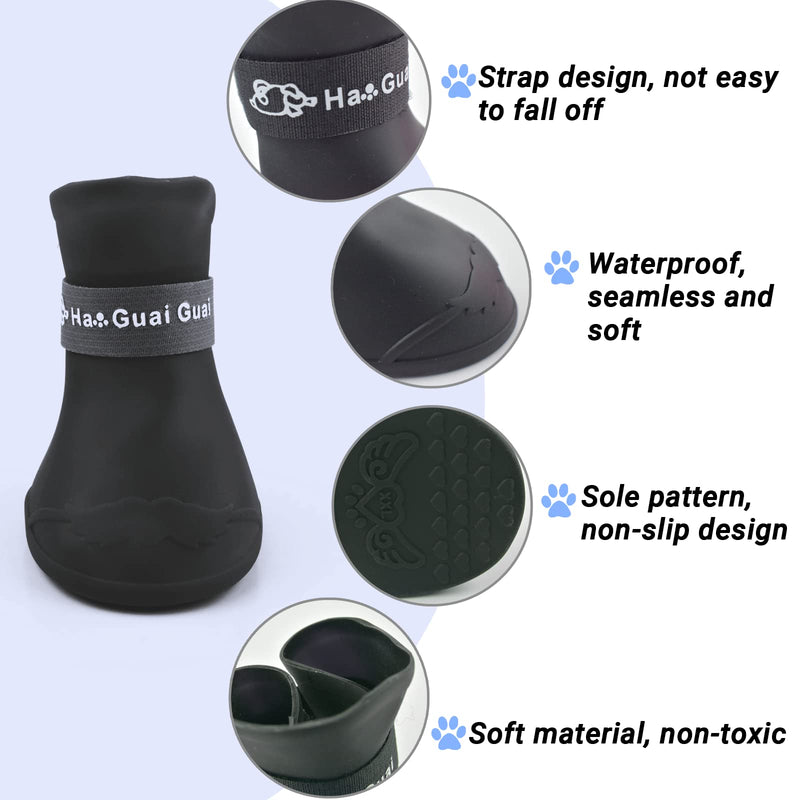 Cute Little Pet Dog Puppy Rain Snow Boots Shoes Booties Candy Colors Rubber Waterproof Anti-Slip (Black, XX-Large) XXL: 2.8''x 3.5''(W*L) Black