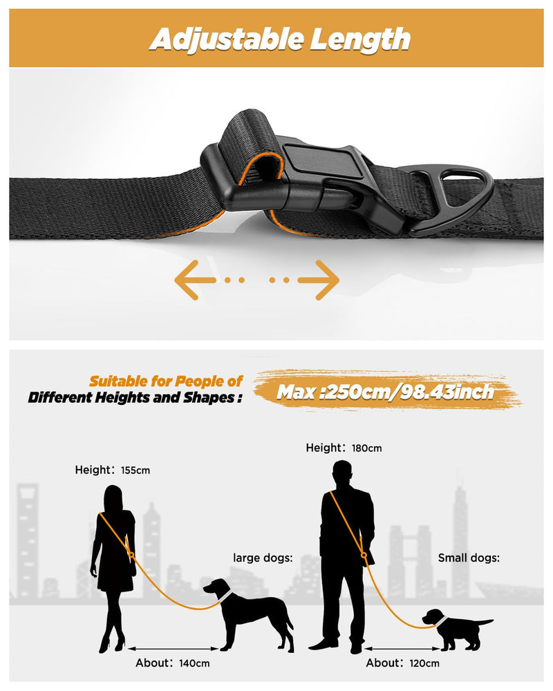 Hands Free Dog Leash,8.2ft Crossbody Dog Leash with Hanging Strap/Hanging Buckle/Poop Bag Holder/Explosion-Proof Handle,Adjustable Crossbody Rope for Dogs Walking,Jogging and Running,18-110lbs,Black Full Black - PawsPlanet Australia