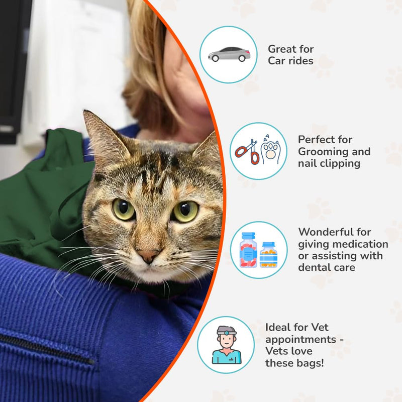 Cat-in-the-Bag Cozy Comfort Carrier - Large Green Pet Carrier and Cat Carrier Soft for Cutting Nails, Vet Visits, Medication Administration, Dental Care, & Travel Large – 10 lbs. and up.