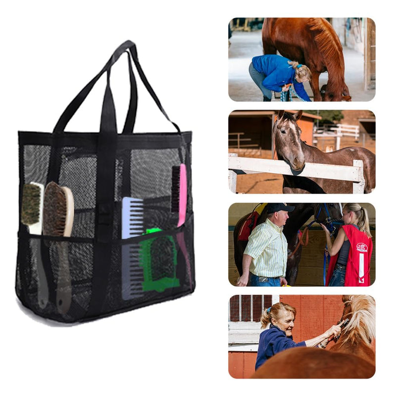Smanllan Horse Grooming Organizer Bag,8 Pockets Waterproof Horse Grooming Tote Bag with Mesh (Black) Black - PawsPlanet Australia