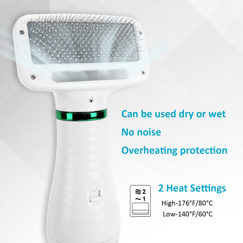 TekkPerry Pet Hair Dryer, 2 in 1Pet Grooming Dryer with Slicker Brush, Adjustable 2 Temperatures Settings, Quiet Portable Dog Dryer Brush, Dog and Cat Hair Brush for Small and Medium Dogs and Cats - PawsPlanet Australia