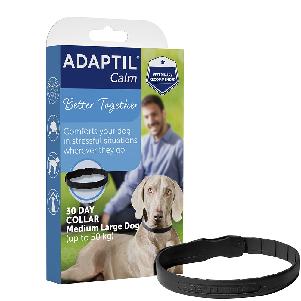 ADAPTIL Calm On-the-Go Collar, Helps Dogs Cope with Stress and Anxiety Related Behavioural Issues and Life Challenges Especially When Out and About - Medium/Large Dogs, Black, 1 Count (Pack of 1) Only Collar