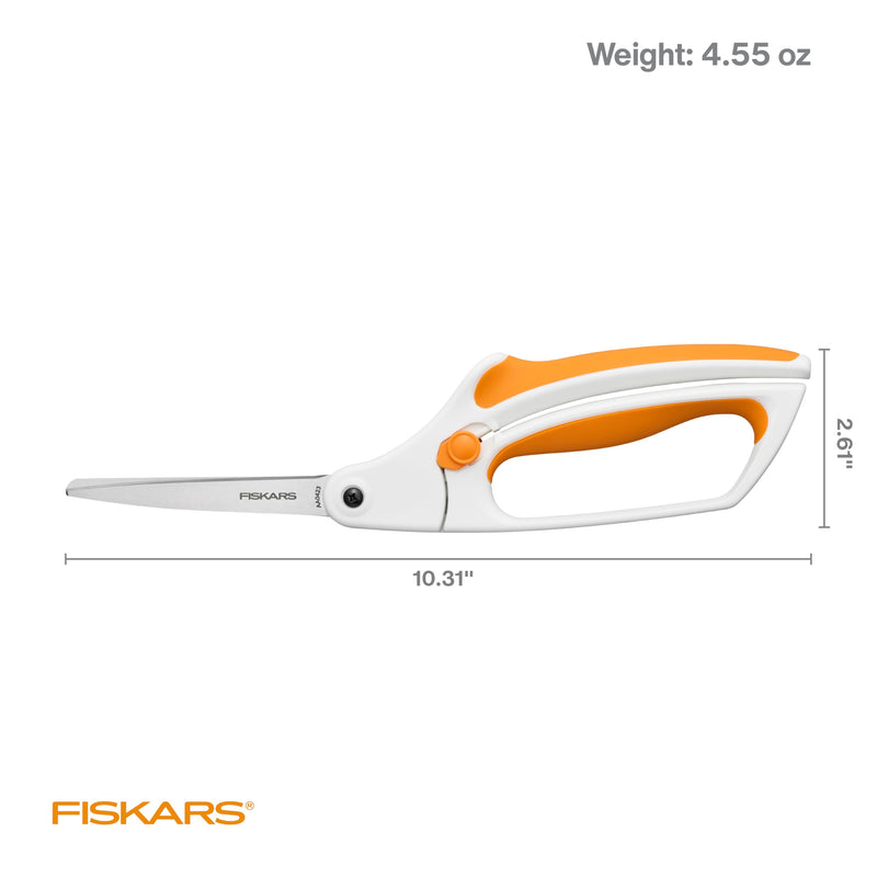 Fiskars Easy Action Scissors, No. 8, Spring-Assisted & SoftGrip Bent Handle Reduces Hand Fatigue, Precision Stainless Steel Blades for Clean Tabletop Cutting, Ambidextrous Design, Stainless Steel Bent Handle Stainless Steel
