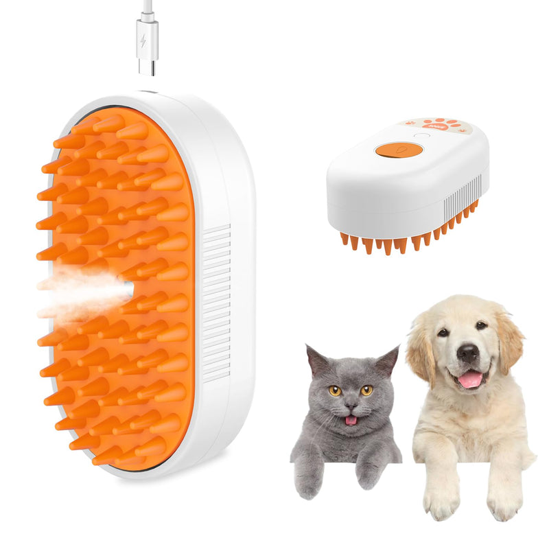 Puffease Cat Steam Brush,Spritz Defur Comb for Cats,Steam Brush for Cats Massage,Detachable Brushes to Effectively Gently Remove Dirt,Dander,Mats from Your Long and Short Hair Dogs's Coat yellowish white