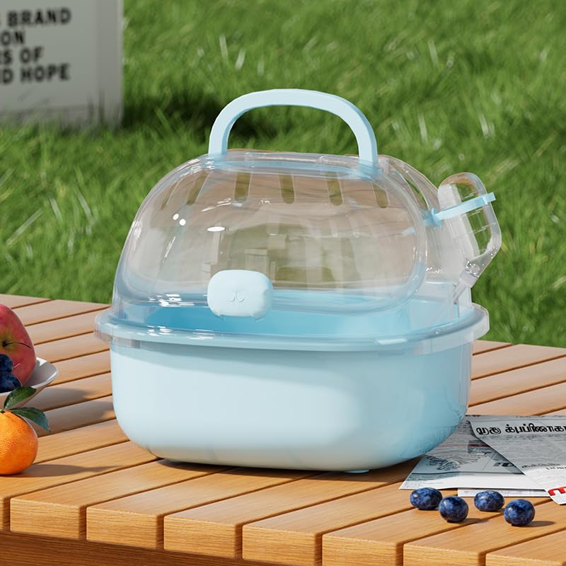 Small Animal Carrier Cage with Water Bottle, Portable Hamster Travel Carrier Carry Case for Small Pets, Gerbils, Mice, Dwarf Hamster (Blue) Blue - PawsPlanet Australia