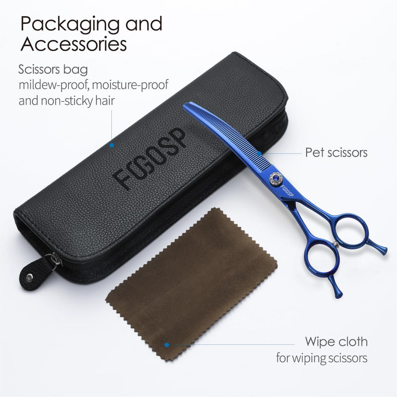 Professional Curved Thinning Shears Dog Grooming Scissors 7.25'' Blue Curved Blender Shears for Grooming Large Dogs Pet 66 Teeth Japan 440C(Curved Thinning) Blue Curved Thinning - PawsPlanet Australia