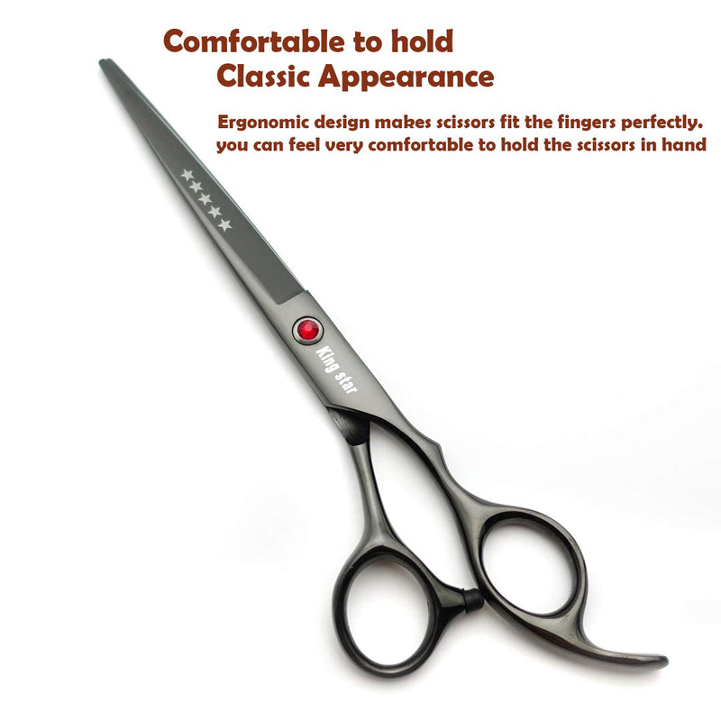 7.0in Titanium Professional dog Grooming Scissors set,Straight & Thinning & Curved scissors 4pcs set for Dog grooming Bright Black With Comb - PawsPlanet Australia