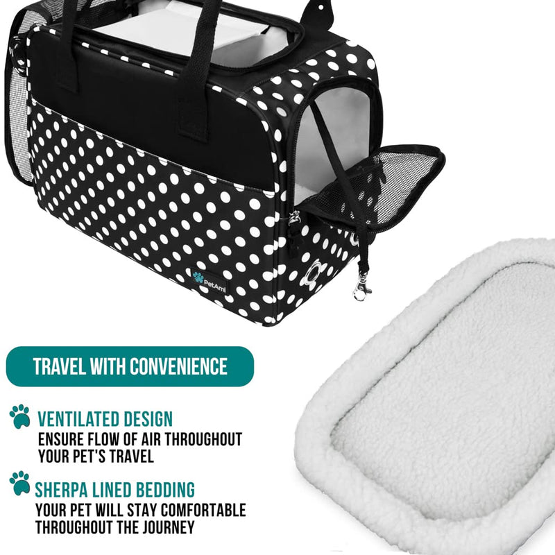 PetAmi Dog Purse Carrier for Small Dogs, Airline Approved Soft Sided Pet Carrier with Pockets, Ventilated Dog Carrying Bag for Puppy Cat, Dog Travel Supplies Bag, Sherpa Bed, Max 12 lbs, Polka Dot One Size (Pack of 1) Polka Dot Black - PawsPlanet Australia