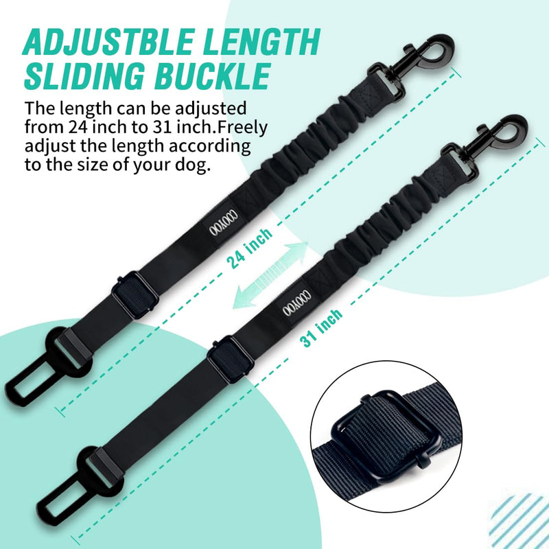 COOYOO Dog Seat Belt,Retractable Dog Car Harness Seat Belt for Car Adjustable Nylon Pet Safety Seat Belts Heavy Duty & Elastic Bungee Buffer 01-Black - PawsPlanet Australia