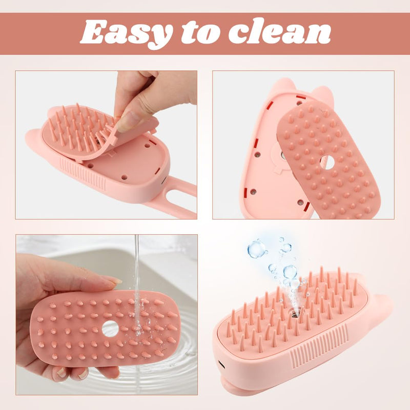 Cat Steam Brush 4 in 1, Rechargeable Steamy Brush for Shedding & Grooming, Foldable Handle Pet Hair Removal Comb, Water Mist Spa for Cats/Dogs(COLOR:Pink) Pink