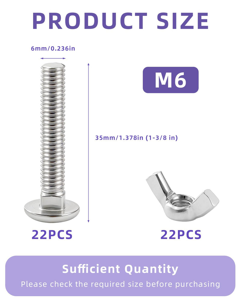 22 Sets M6 Pet Carrier Fasteners, Bolts with Butterfly Nuts for Kennels and Travel Crates, Replacement Hardware Kit for Dog and Cat Cages - PawsPlanet Australia