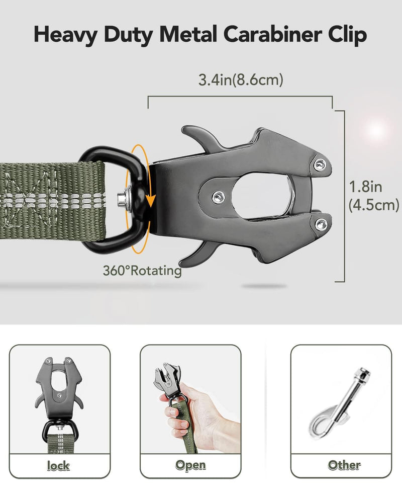 Joytale Tactical Dog Collar(17"-21") and Dog Leash Set, Shock Absorbing Bungee Dog Leash and Adjustable Strong Dog Collar with Handle for Large Dogs(ArmyGreen, L) - PawsPlanet Australia