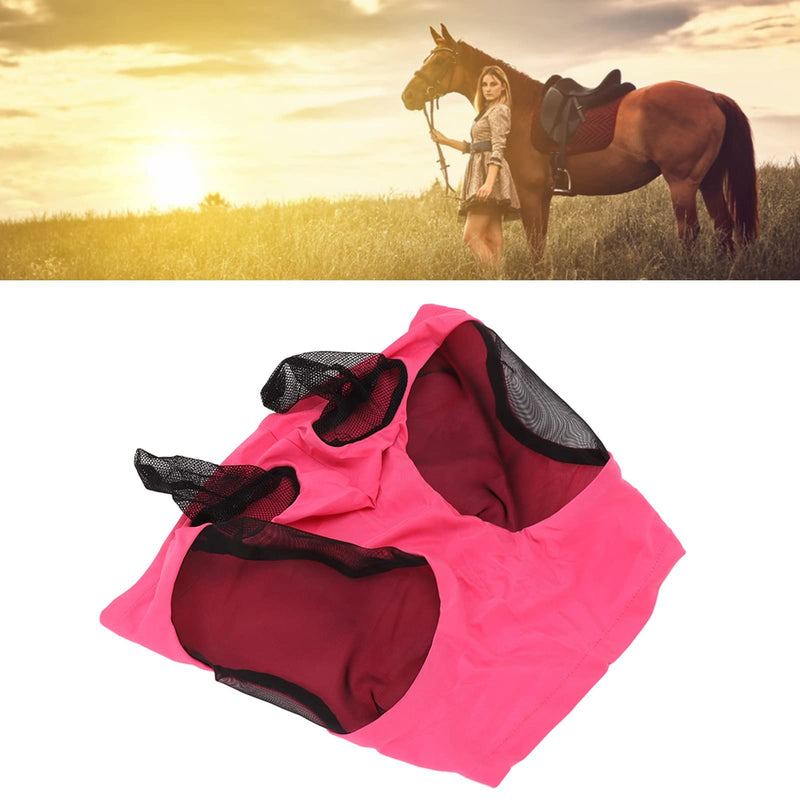 Horse Fly Mask, Professional Sun Comfortable Breathable Ears Protection Mesh Cover for Barn Horses Pink 44x36cm