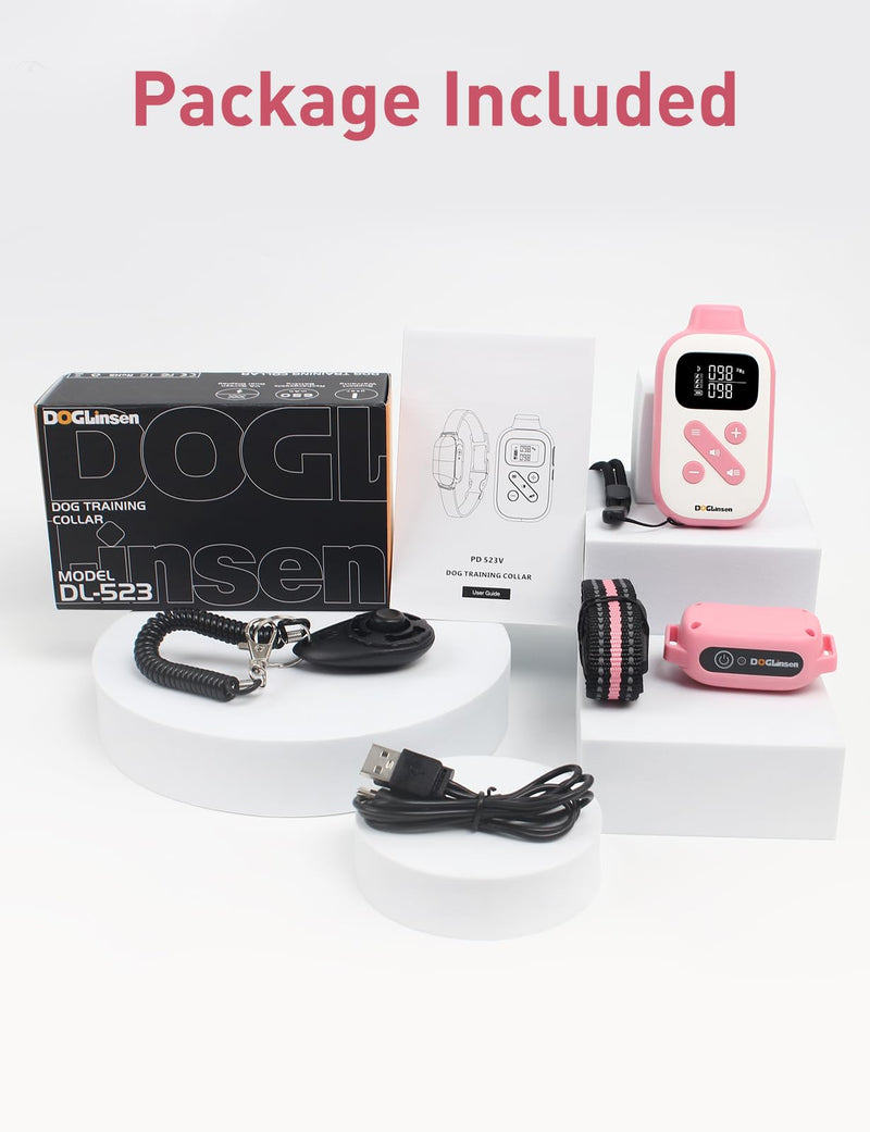 No Shock Dog Training Collar, Beep and Vibrating Dog Collar with Remote 2800Ft, Vibration Collar for Small Medium Large Dogs - No Prongs Pink - White