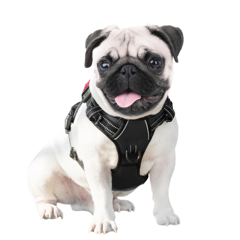 PHOEPET No Pull Dog Harness Medium Reflective Front Clip Vest with Handle,Adjustable 2 Metal Rings 3 Buckles,[Easy to Put on & Take Off](M, Black) - PawsPlanet Australia