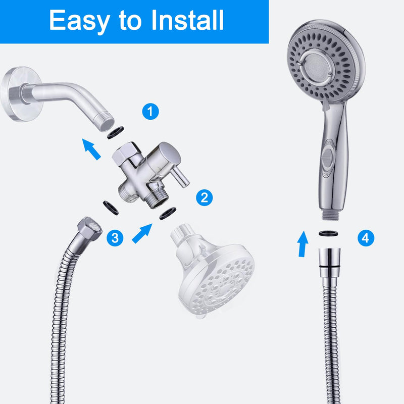 Dog Shower Attachment,Shower Head Sprayer Attachment with ON/OFF Shower Head, Brass 3-Way Diverter for Connecting Shower Arm, Stainless Steel Hose, Dog Brush and Adhesive Holder for Convenient Bathing - PawsPlanet Australia