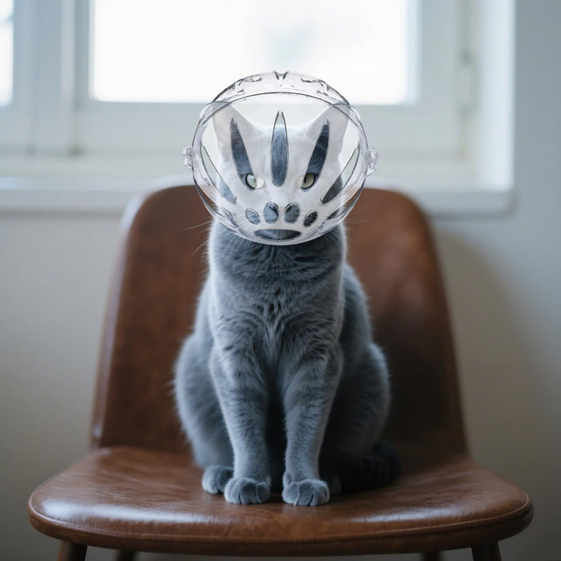POPETPOP Cat Muzzle for Grooming: Cats Grooming Helmet - Kitten Transparent Muzzle with Breathable Hood for Kitten Dog Pet Bathing Shaving, Trimming Nails 13.5x11cm - PawsPlanet Australia