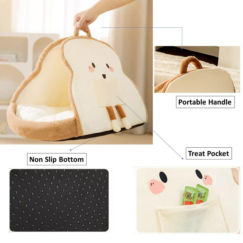Portable Pet Cave for Puppy Kitten Cute Toast Design for Small Pets Cosy Cuddler (L: up to 11lbs) L: up to 11lbs - PawsPlanet Australia