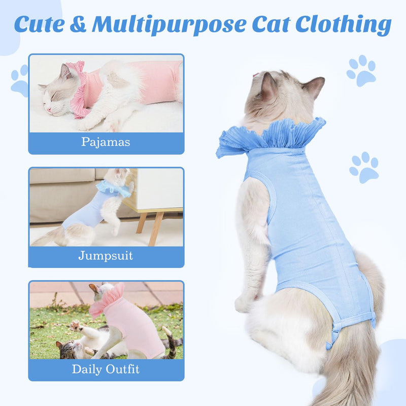 Cat Surgery Recovery Suit for Female Cat, Breathable Surgical Recovery Shirt for Abdominal Wounds Skin Diseases After Surgery, Soft Fabric Kitten Onesie, E-Collar Alternative for Cats, S Blue Small