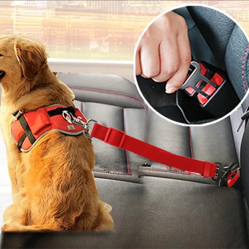 2-Pack Adjustable Dog Seat Belt for Car – Durable Nylon Pet Safety Seatbelt Leash, Fits All Vehicles – Dog, Cat & Small Pet Travel Harness Restraint (Red & Rose) - PawsPlanet Australia
