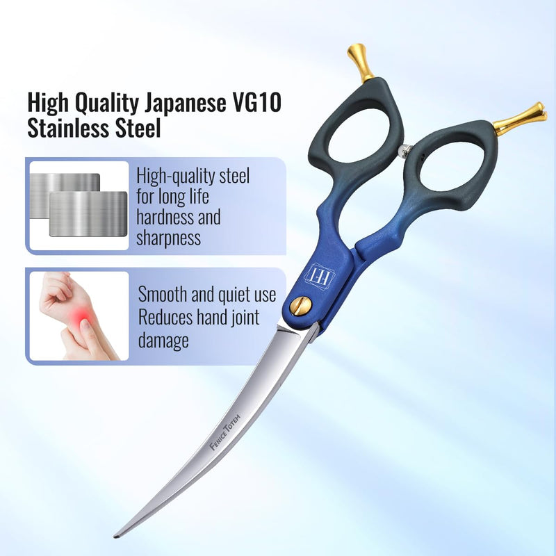 Fenice Dog Grooming Curved Scissors: 6.5" Pet Self-sharpening Split Finishing Shears for Dogs' Faces and Eyes Lightweight Ideal for Tight Spaces and Detailed Grooming Japan VG10 Alloy Steel 63HRC 6.5 inch Bb - PawsPlanet Australia