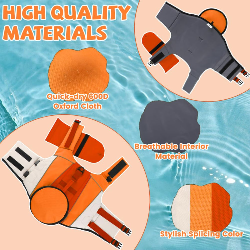 EMUST Dog Swimming Vest, Dog Life Jackets, Ripstop Dog Lifesaver with Rescue Handle, Adjustable Dog Flotation Vest for French Bulldog, Dachshund, Corgi, Orange, M Medium - PawsPlanet Australia