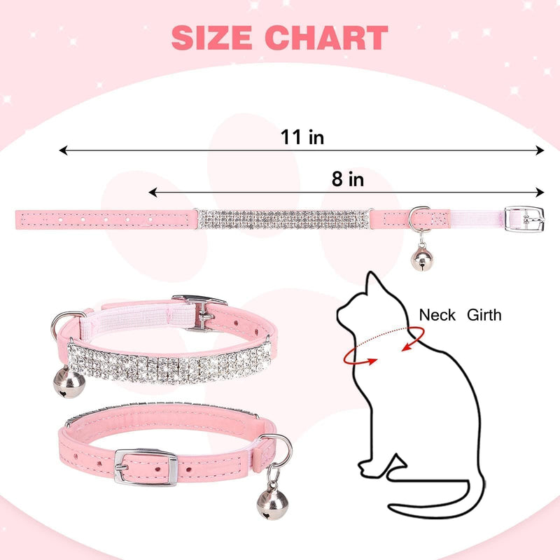 BINGPET Diamond Cat Collar,Adjustable Soft Velvet Leather Safe Kitten Collar with Shiny Rhinestones and Bells,Girl Boy Bling Stylish Cat Collars with Safety Elastic for Small Medium Cats,Pink Pink - PawsPlanet Australia