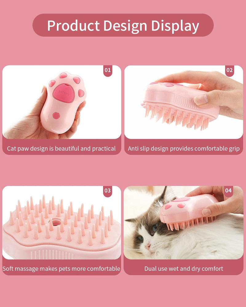 Cat Steam Brush for Shedding 3 in 1,Rechargeable Steam Brush for Cats or Dogs,Massage,Cleaning,Anti-Static Shedding & Combing All In One (Pink) - PawsPlanet Australia