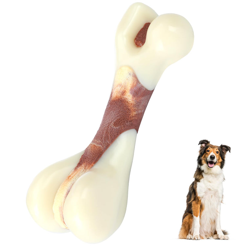 Tikaton Dog Chew Toys for Aggressive Chewers, Beef Flavor Durable Teething Bones for Large Puppies Breeds, L2