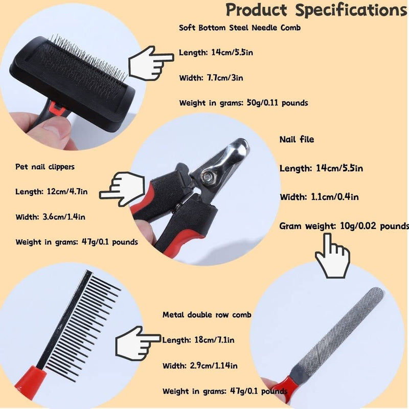 Rabbit Professional Nail Clippers Grooming Kit with Pet Shedding Slicker Brush, Pet Grooming Comb, Nail Clipper Trimmer for Rabbit, Puppy, Kitten, Guinea Pig, Hamster, Ferret (4PCS) 4PCS