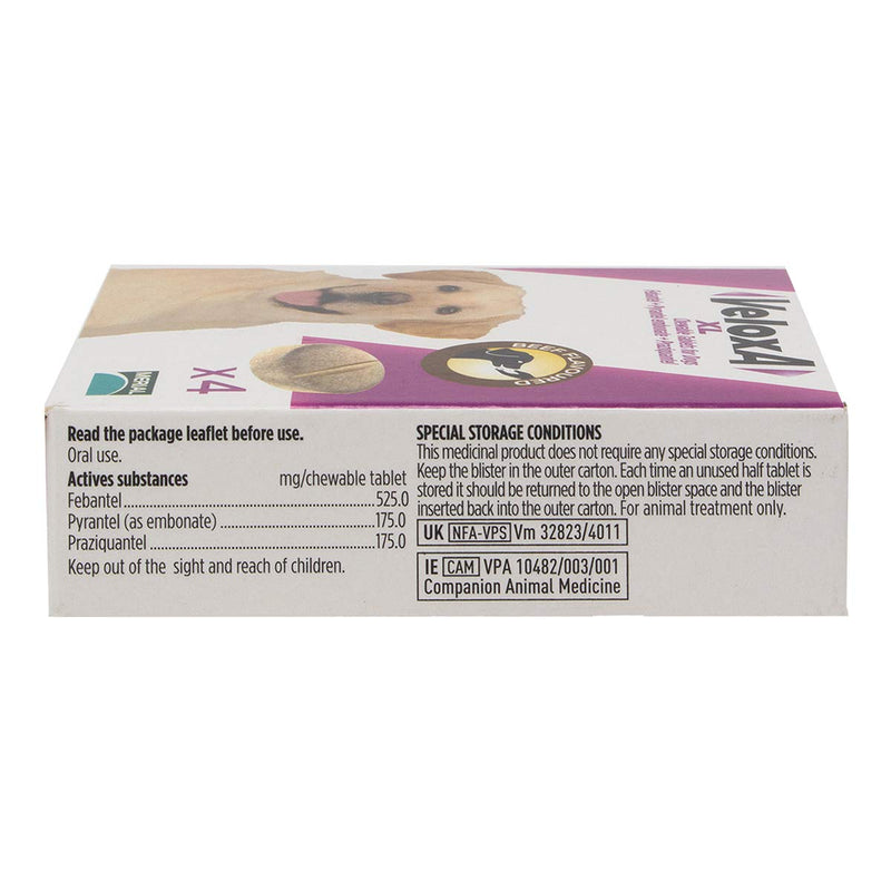 Veloxa XL Chewable Dog Wormer, 4 Tablets XL- 4 Tablets - PawsPlanet Australia