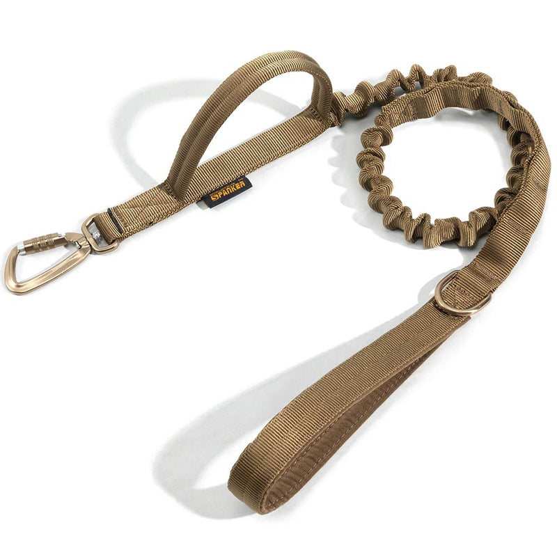 EXCELLENT ELITE SPANKER Military Leash Dog Tactical Space Aluminum Hook Clips Bungee Dog Leash Tactical Dog Leash Elastic Dog Rope Leads with 2 Control Handle Coyote Brown - PawsPlanet Australia