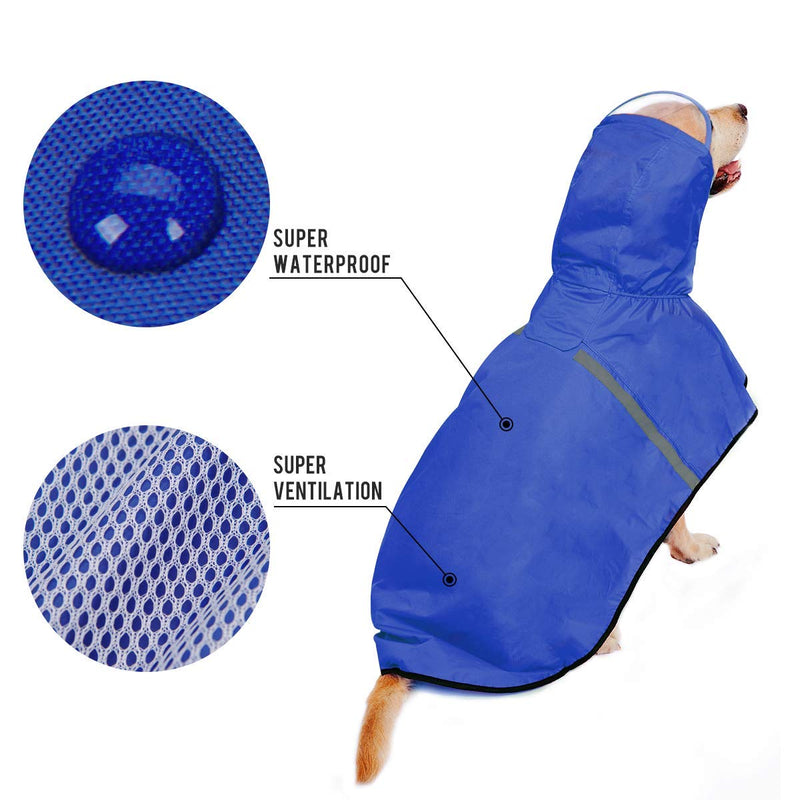 Dog Rain Jacket Raincoat with Adjustable Belly Strap and Leash Hole - Hoodie with Reflective Strip - Waterproof Slicker Lightweight Breathable for Medium Large Dogs - Easy to Wear, Blue 6XL 6XL (Back: 31")