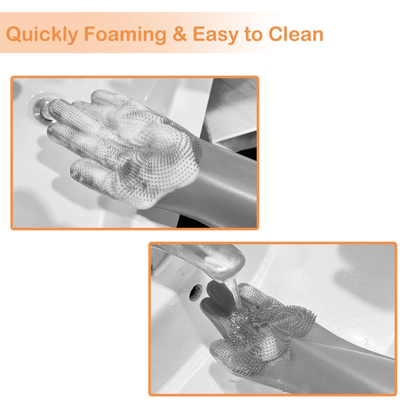Pet Grooming Gloves, Dog Bathing Gloves with High-Density Teeth, Heat Resistant Silicone Cat Hair Remover with Enhanced Five Finger Design, Bathing and Massaging for Dogs and Cats (Grey) Grey - PawsPlanet Australia