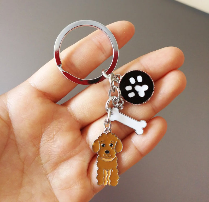 Dog Keychain Ring, Cool Cute Pet Dog Keyring Bag Charm Mini Metal Key Ring Keyfob Brown Poodle - PawsPlanet Australia