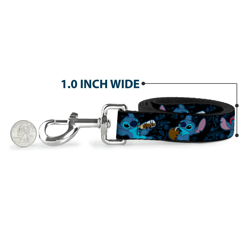 Buckle-Down Pet Leash - Stitch Snacking Poses Black/Blue - 6 Feet Long - 1.5" Wide - PawsPlanet Australia