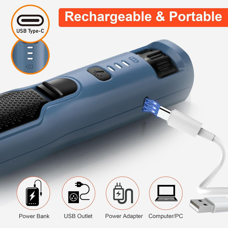 7-Speed Dog & Cat Nail Grinder with Light - Ring LED Safe to Avoid Overcut, Quiet Low Vibration & Powerful Fast, Cordless Rechargeable Toenail Trimmer for Small & Large Puppy & Breeds Paws(Blue) Dark Blue - PawsPlanet Australia