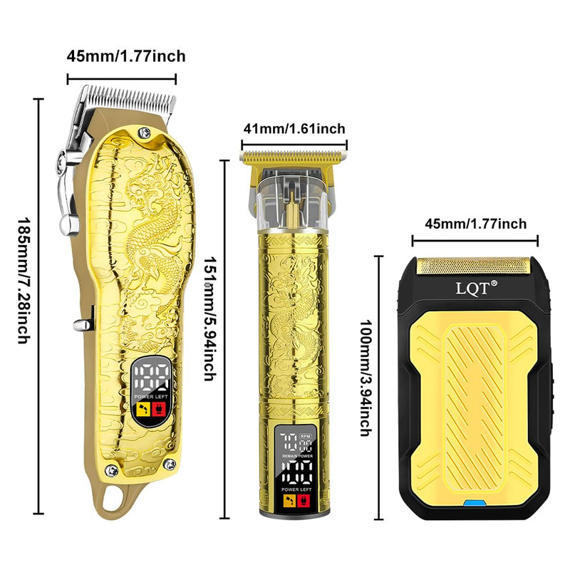 LQT® Professional Hair Clippers for Men, Hair Trimmer Cordless Barber Clippers and Trimmers Set, Hair Cutting Kit for Men Grooming Father Day Gifts Professional-Gold-3pcs/set Gold - PawsPlanet Australia