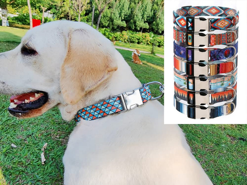 Western Dog Collar and Leash Set, Aztec Tribal Print Quick Release Half-Metal Buckle Soft Durable Boy Pet Collars for Small Medium Large Male Dogs Puppy, Rhombus M Rhombus+leash M for Neck 12-17" - PawsPlanet Australia