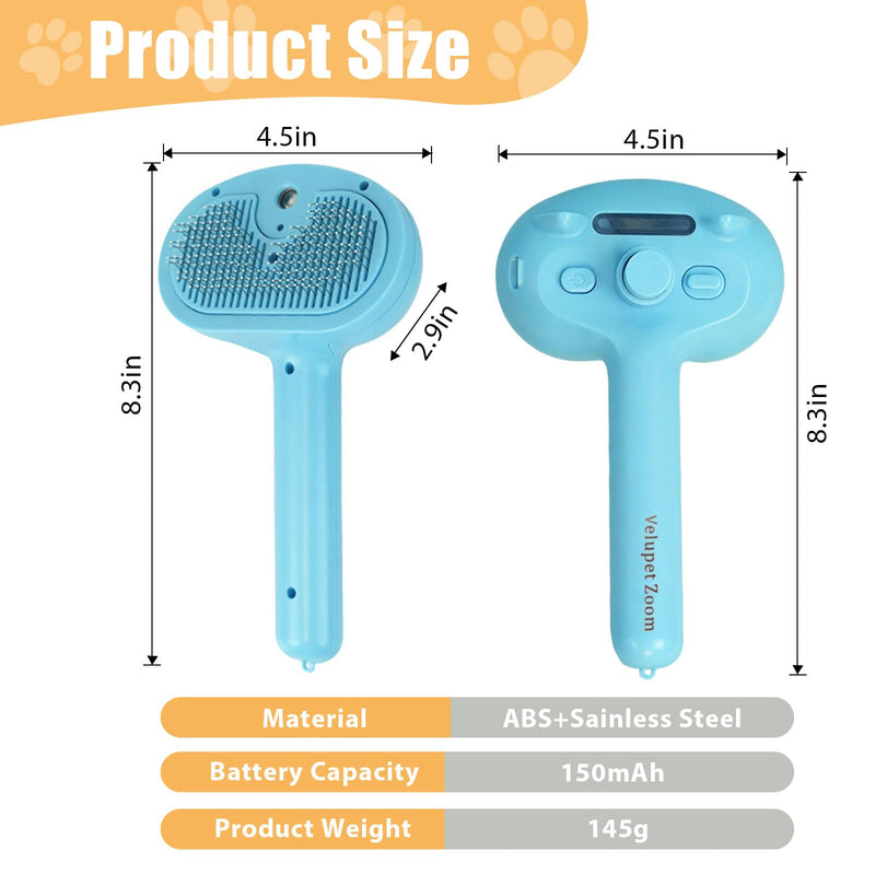 Cat Steam Brush for Shedding, Pet Steam Brush for Dog with Release Button,Anti-Static Pet Spray Hair Removal Comb,Cat Spray Comb for Long & Short Haired Pets,Blue Blue - PawsPlanet Australia